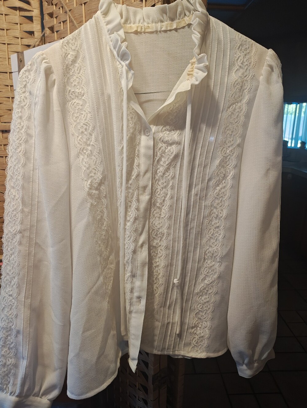 Ivory Lace Pintuck Ruffled Blouse
